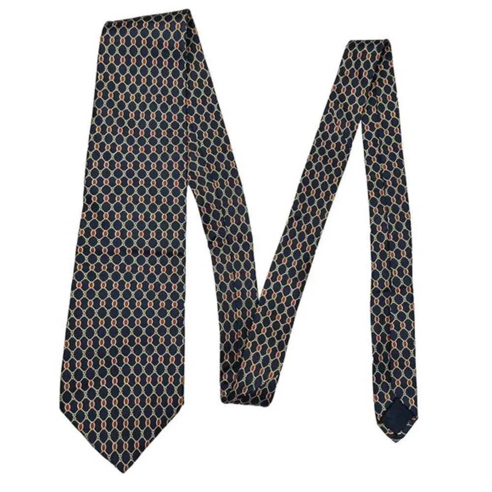 Brooks‎ Brothers Makers Mens Necktie Tie Blue Red Gold Chain Links Print silk